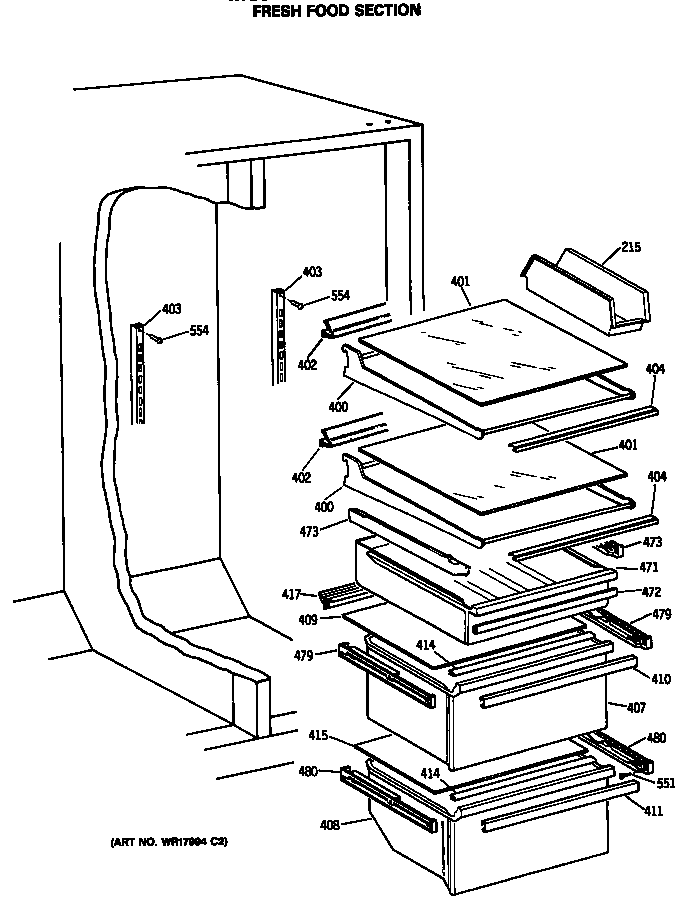 GE TFG24ZESCWH fresh food section diagram