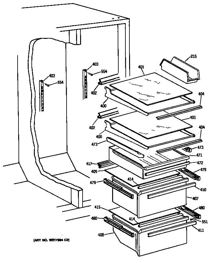 GE TFG24ZRSCWH shelves diagram