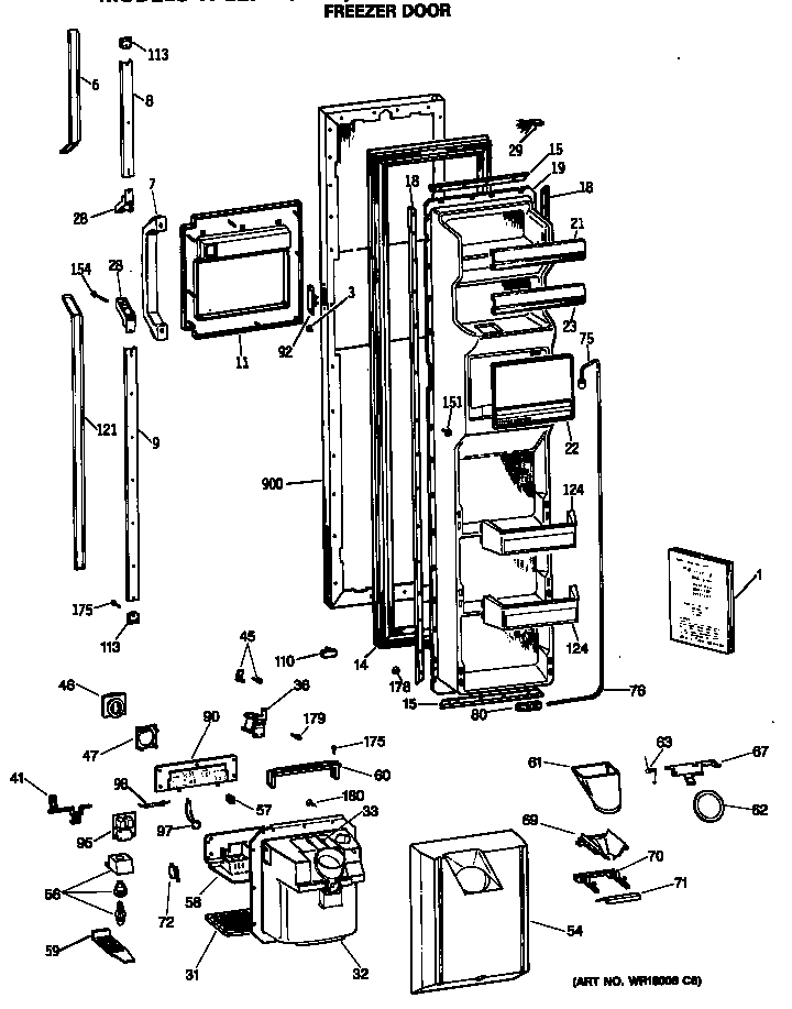GE TFG27PFSCBB freezer door diagram