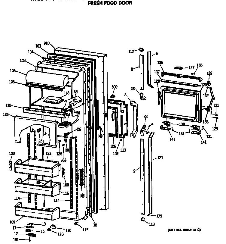 GE TFG27PFSCBB fresh food door diagram