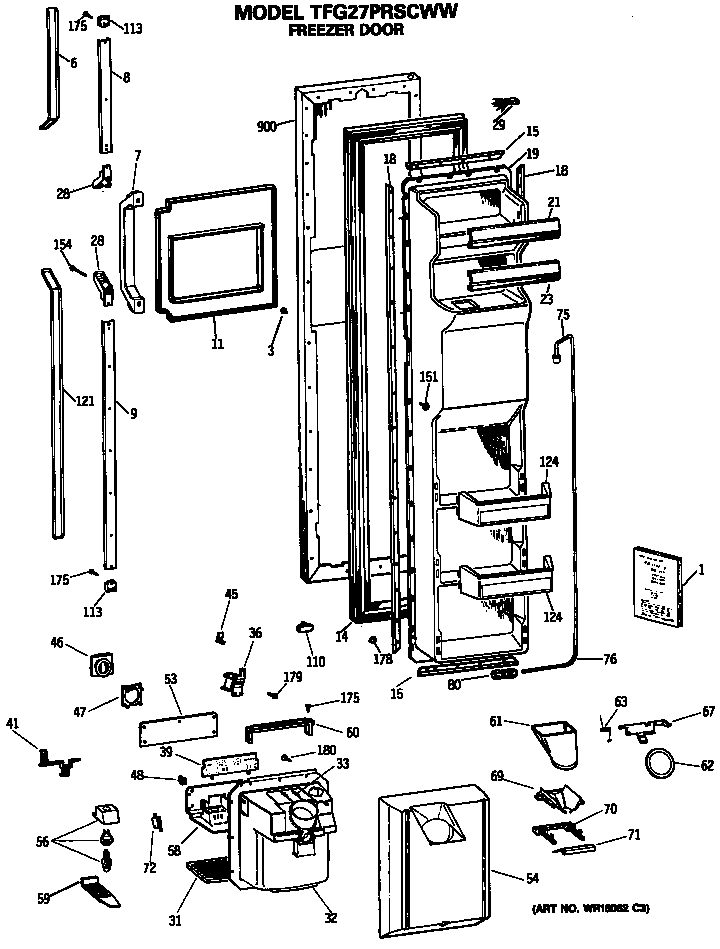GE TFG27PRSCWW freezer door diagram