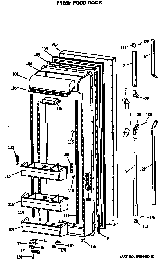 GE TFG27PRSCWW fresh food door diagram