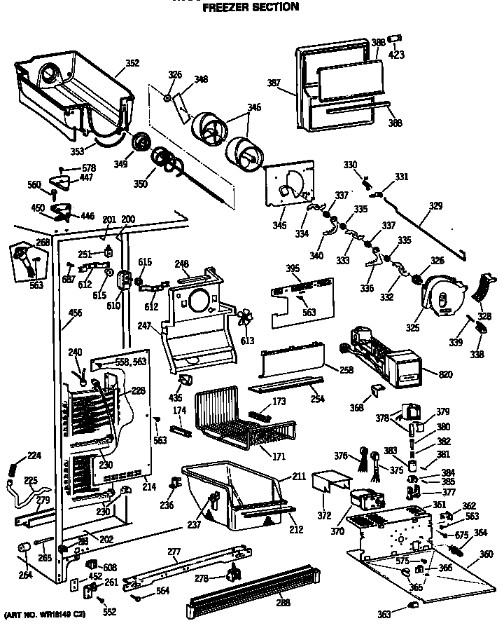 GE TFG27PRSCWW freezer section diagram