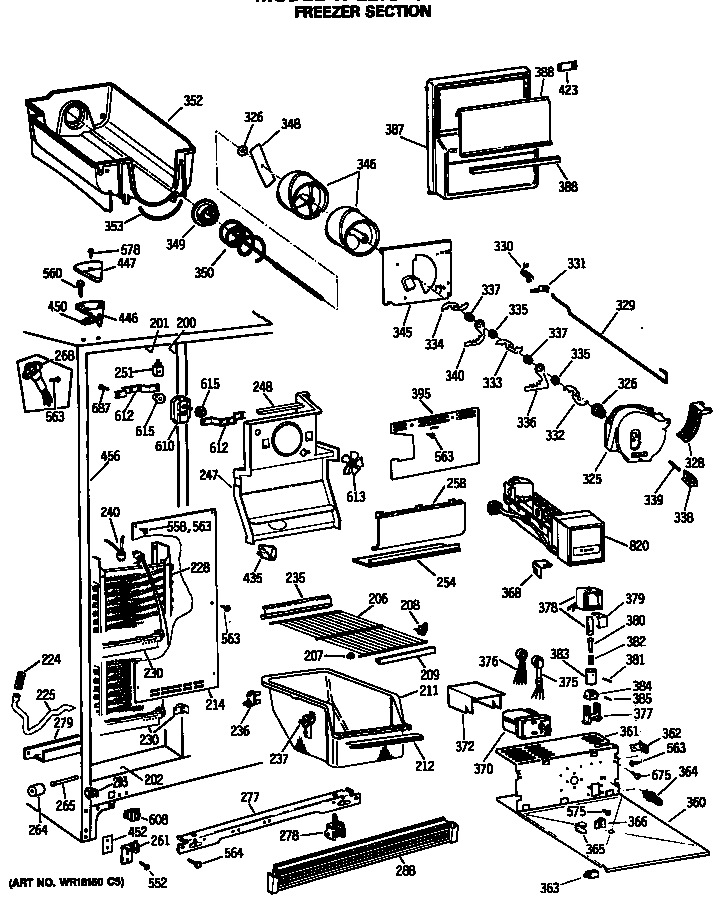 GE TFG27ZFSCWH freezer section diagram