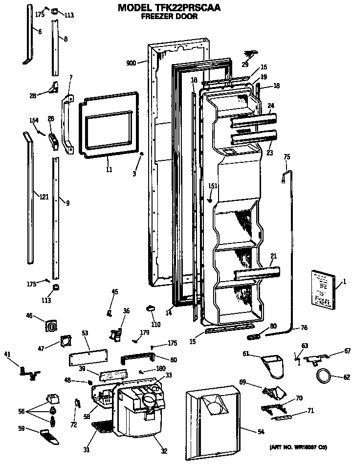 GE TFK22PRSCAA freezer door diagram