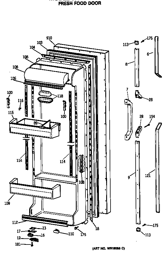 GE TFK22PRSCAA fresh food door diagram