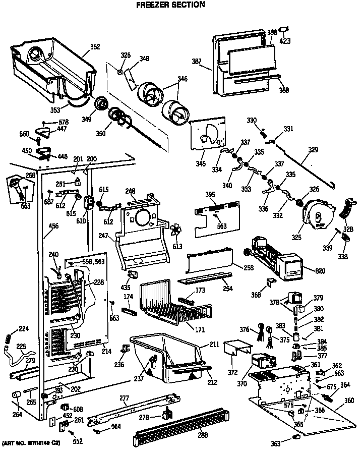 GE TFK22PRSCAA freezer section diagram