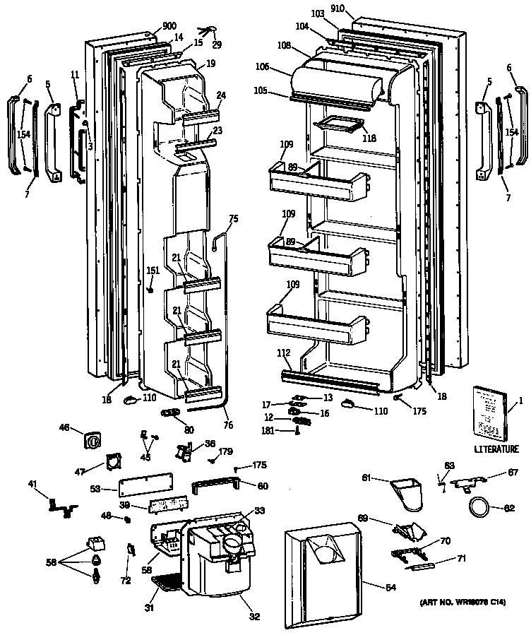 GE TFH22JRSMWH doors diagram