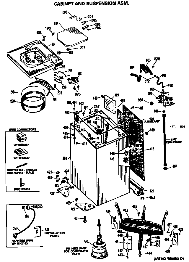 GE WWA8650SALAA cabinet and suspension asm diagram