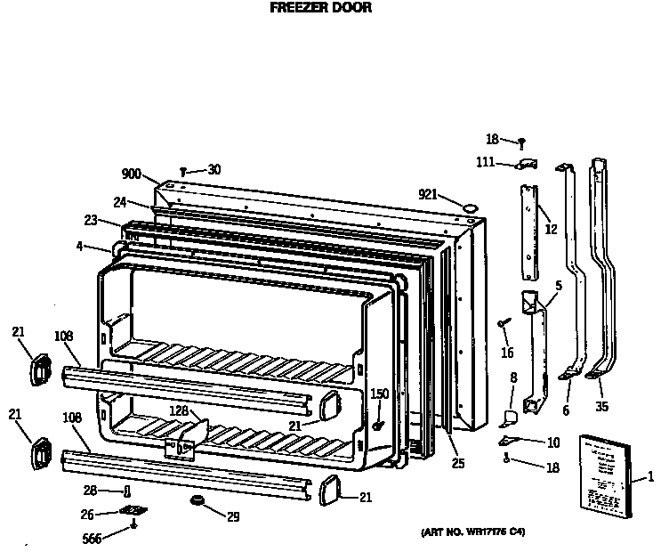 GE TBH21MASRRWH freezer door diagram