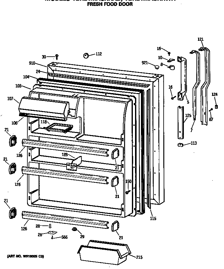 GE TBH21MASRRWH fresh food door diagram