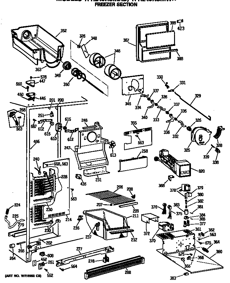 GE TFH24JRSMAD freezer section diagram