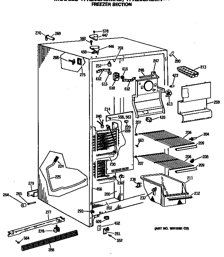 GE TFX20SASMAD freezer section diagram