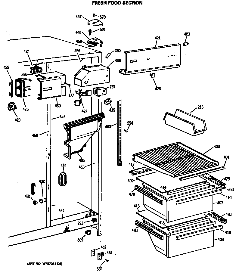 GE TFX20SASMAD fresh food section diagram