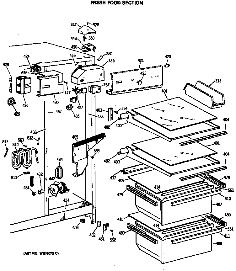 GE TFX22JRSMWH fresh food section diagram