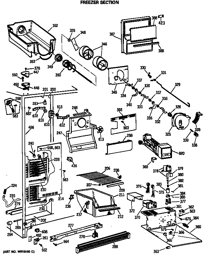 GE TFX22SRSMWH freezer section diagram