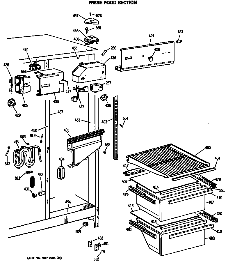 GE TFX22SRSMWH fresh food section diagram