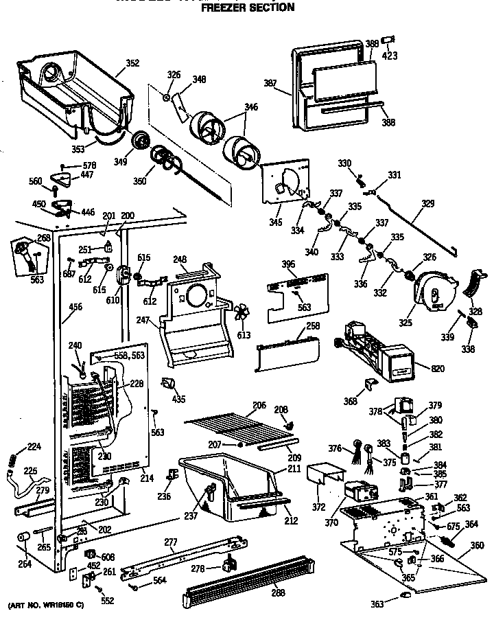 GE TFX24JRSMWH freezer section diagram