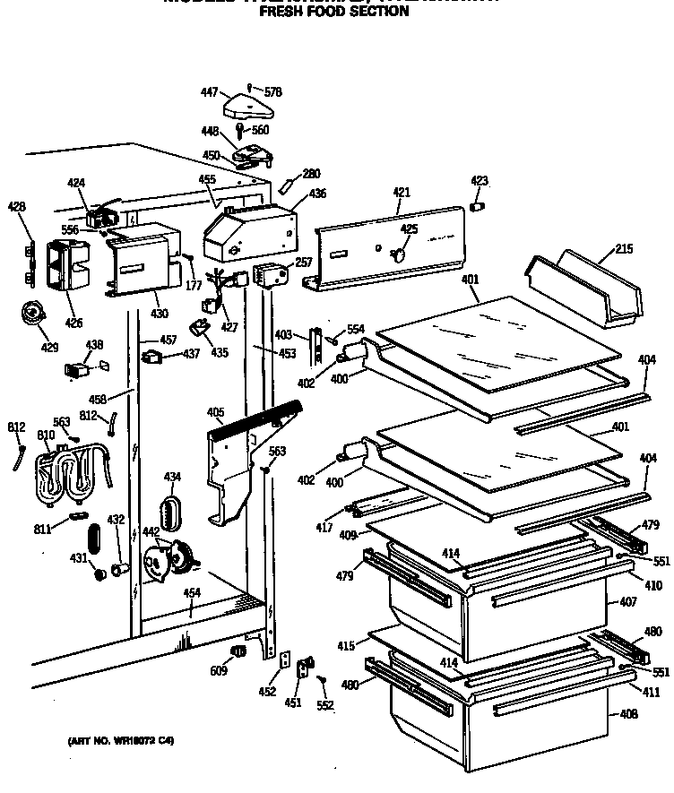 GE TFX24JRSMWH fresh food section diagram