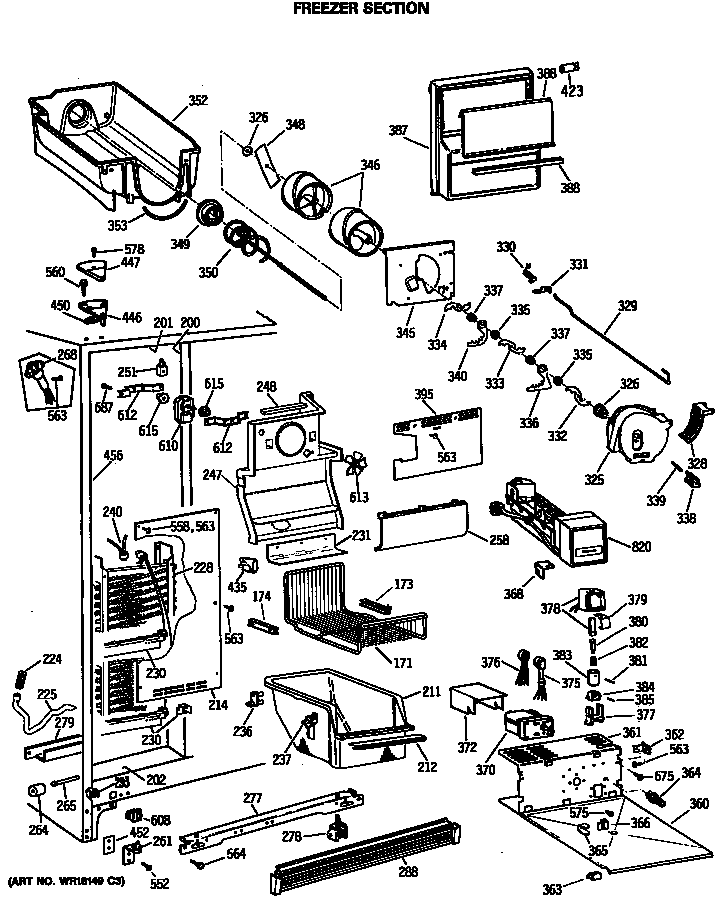 GE TFX24PFSMBB freezer section diagram