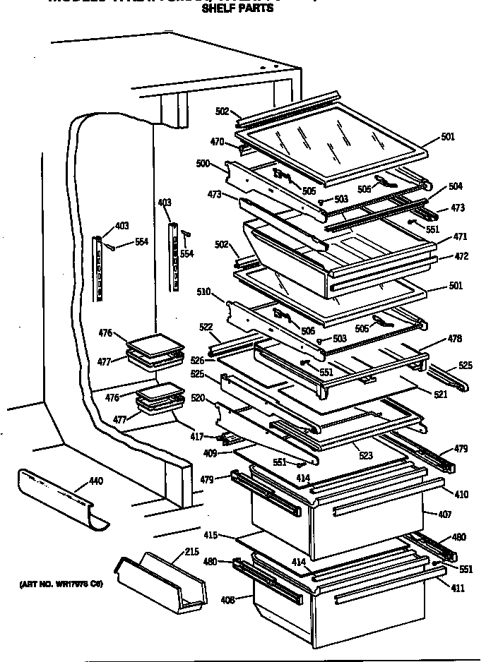GE TFX24PFSMBB shelf parts diagram