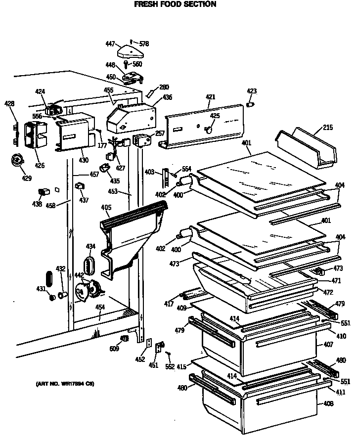 GE TFX24ZASMAD fresh food section diagram
