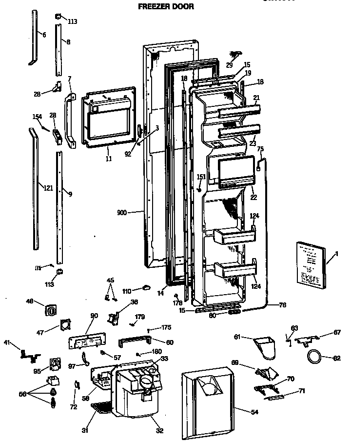 GE TFX27PFSMAA freezer door diagram