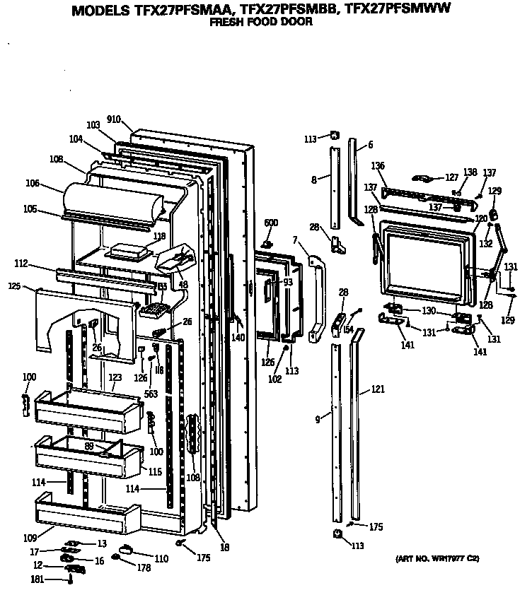GE TFX27PFSMAA fresh food door diagram