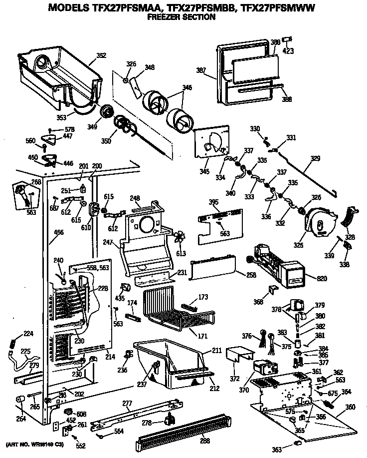 GE TFX27PFSMAA freezer section diagram