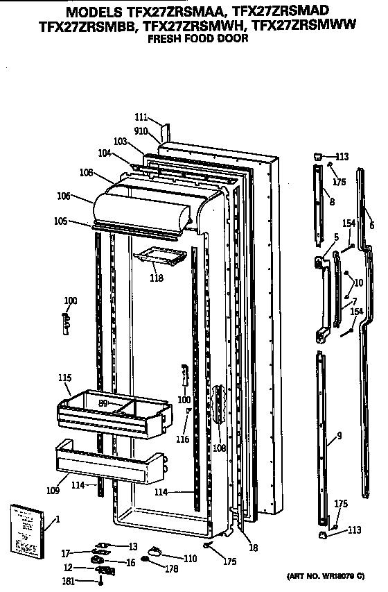 GE TFX27ZRSMWW fresh food door diagram