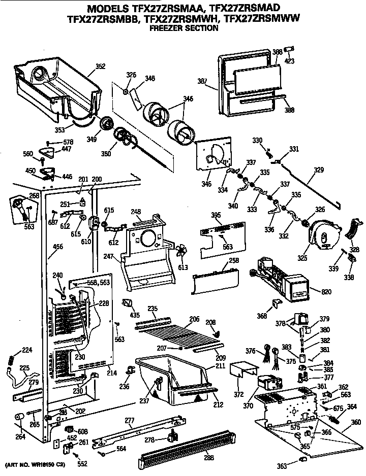 GE TFX27ZRSMWW freezer section diagram