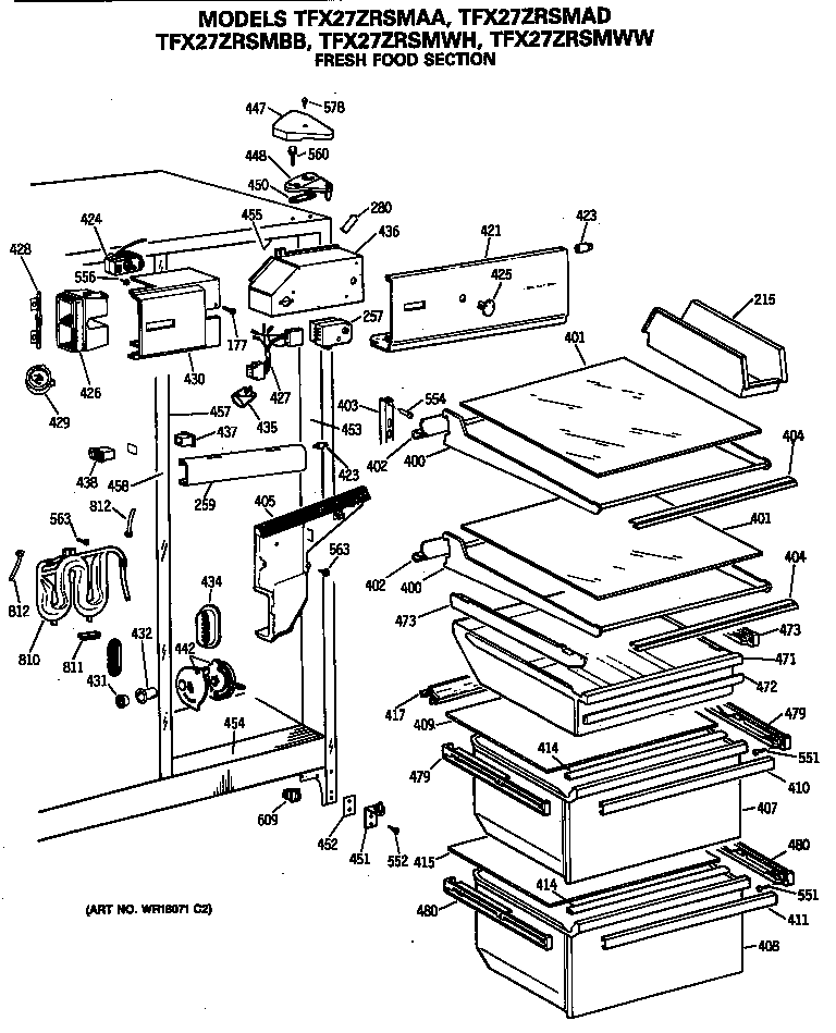 GE TFX27ZRSMWW fresh food section diagram