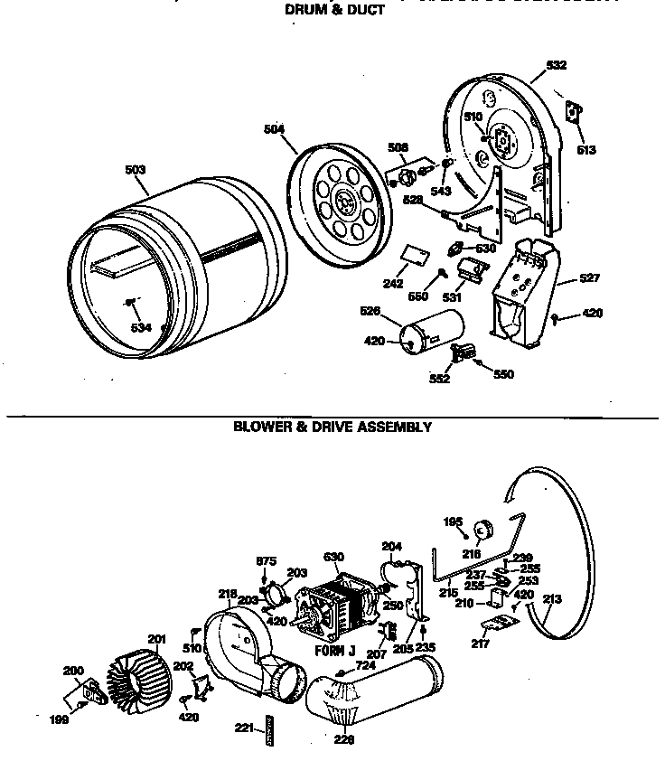 GE DDG7189SBLAA drum & duct diagram