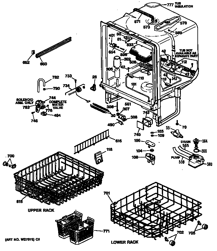 GE GSD1236T60WW tub/racks diagram