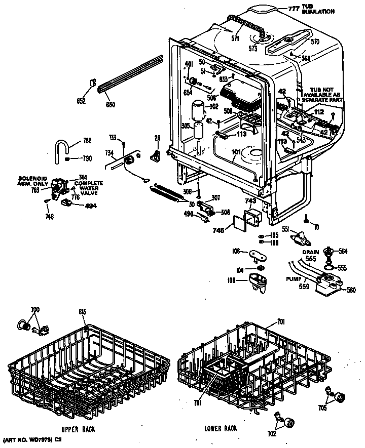 GE GSD1150T60 tub/racks diagram
