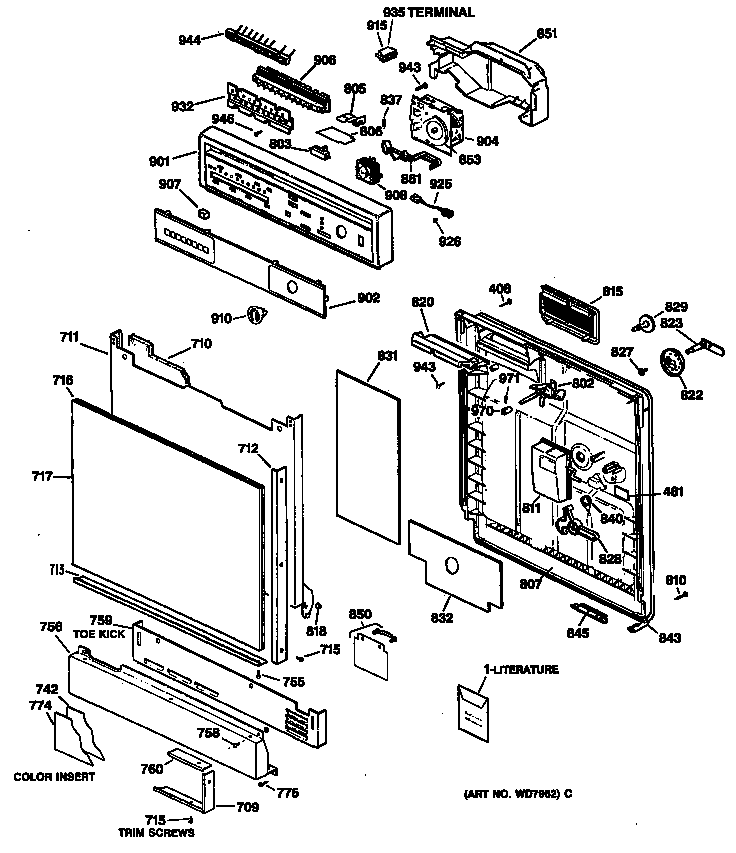 GE GSD1930T60WW door diagram