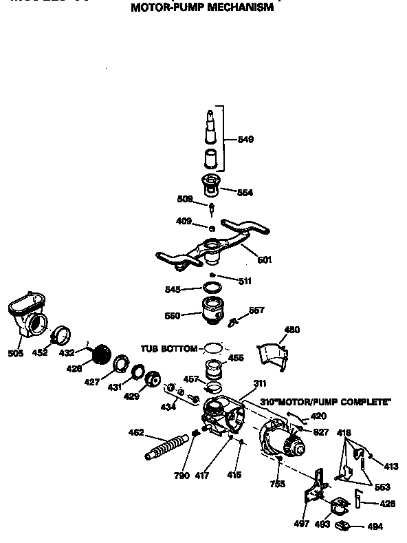 GE GSD1930T60WW motor-pump mechanism diagram