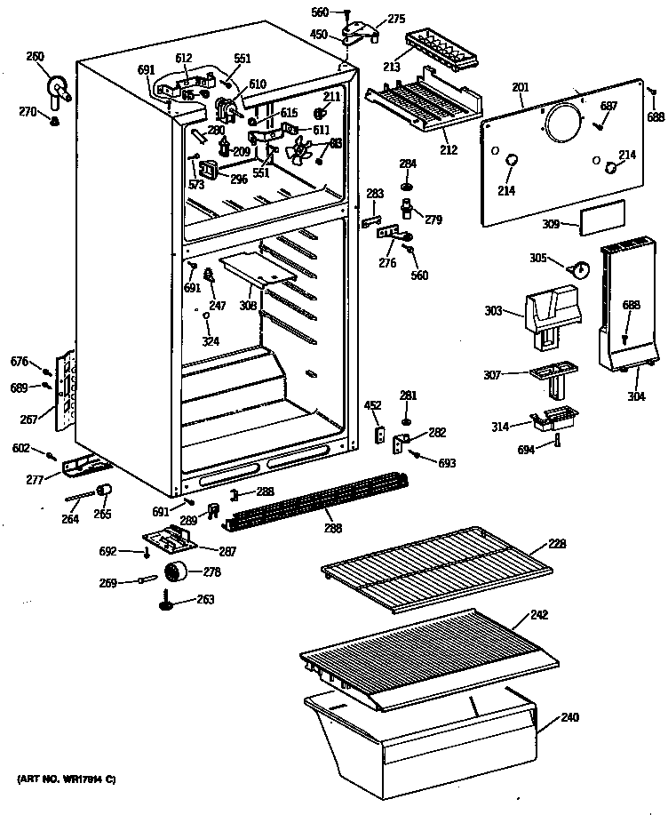 GE TBE14SASJRAD cabinet diagram