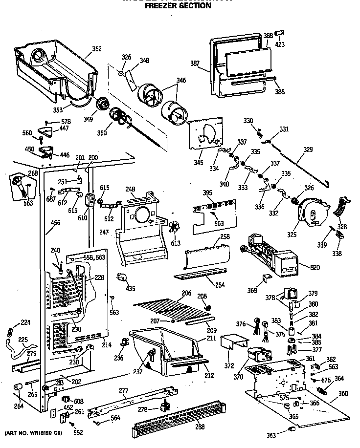 GE TFG20JRSMWW freezer section diagram