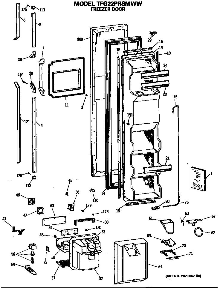 GE TFG22PRSMWW freezer door diagram