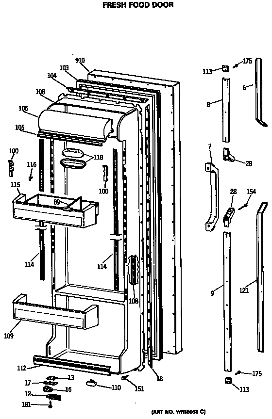 GE TFG22PRSMWW fresh food door diagram