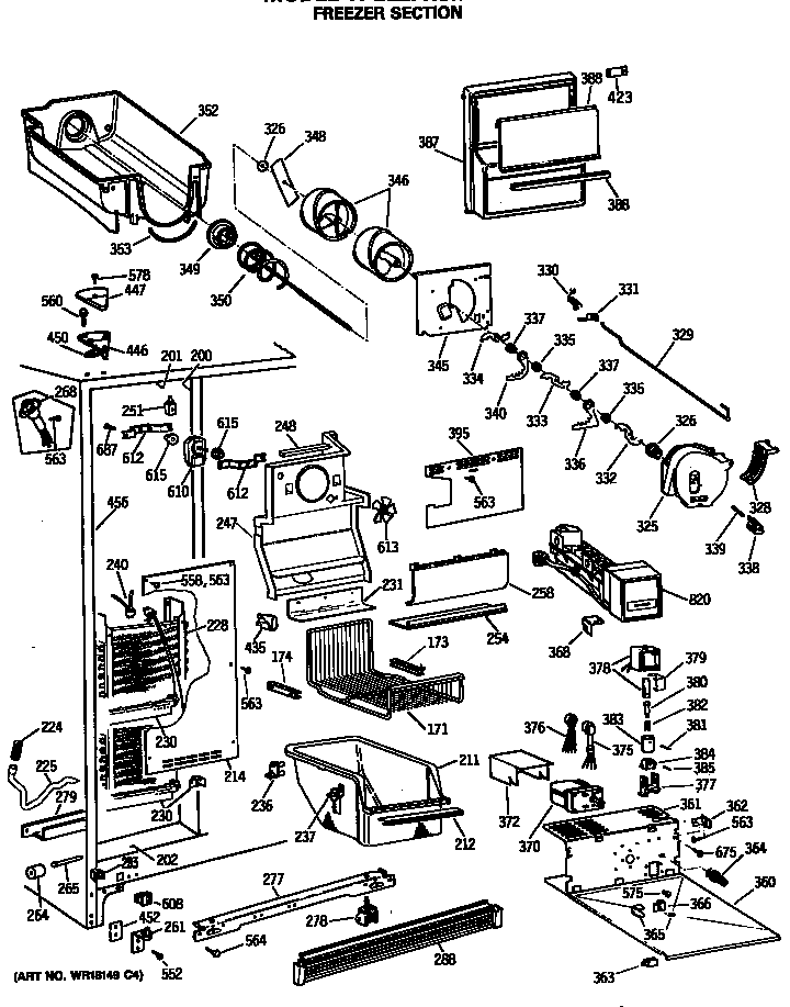GE TFG22PRSMWW freezer section diagram