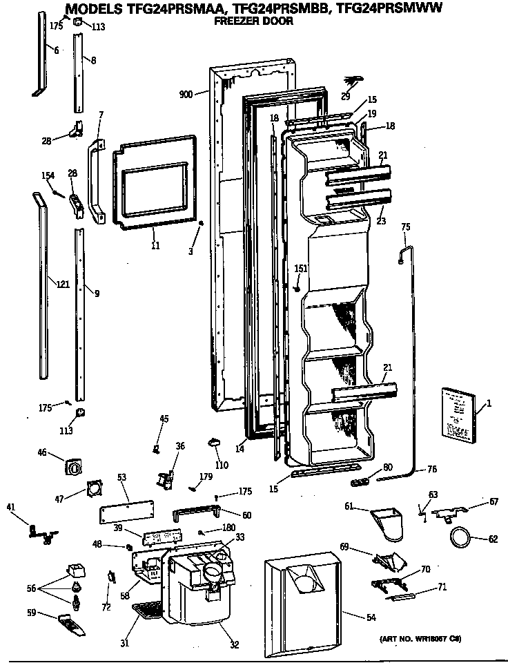GE TFG24PRSMBB freezer door diagram