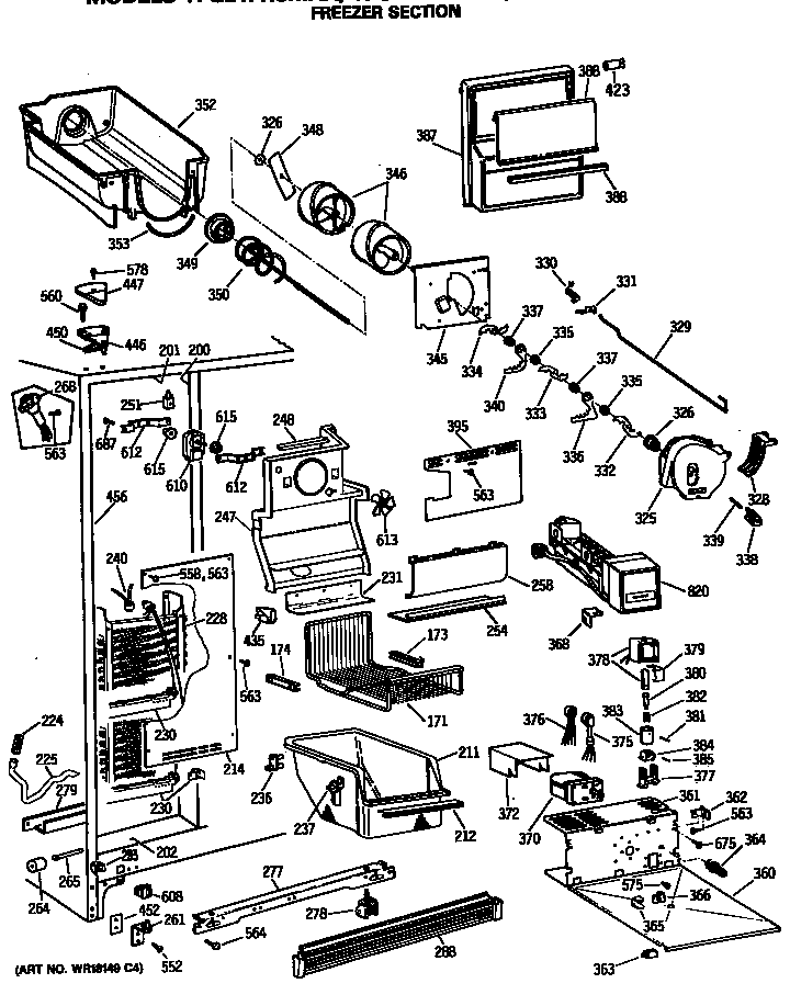 GE TFG24PRSMBB freezer section diagram