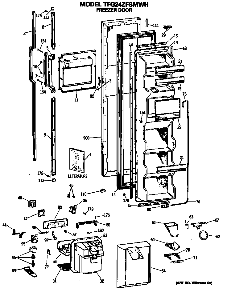 GE TFG24ZFSMWH freezer door diagram