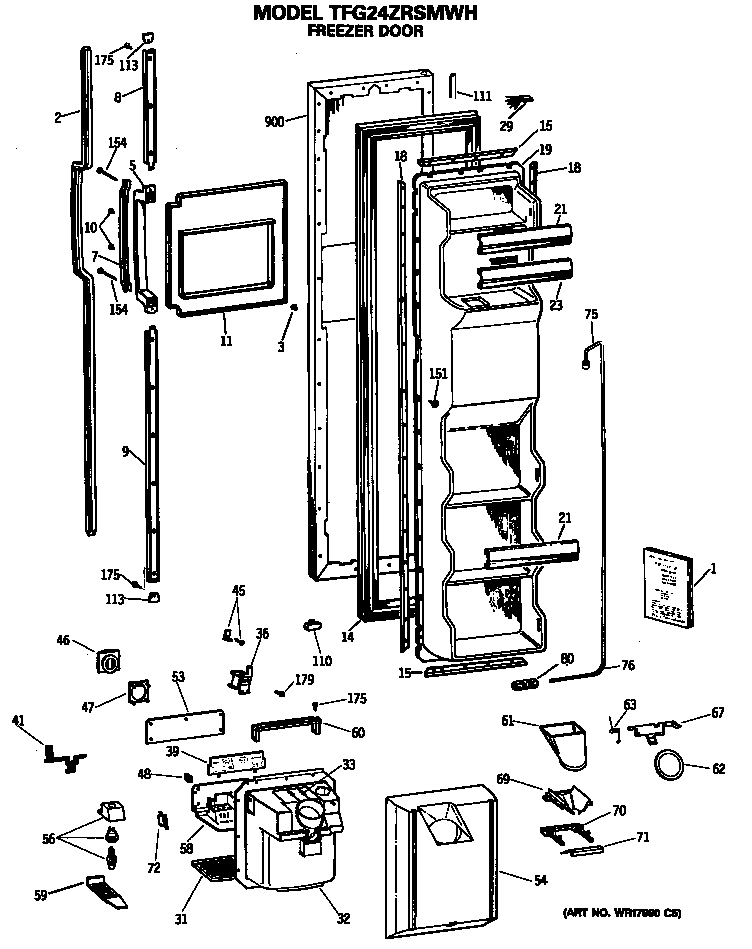 GE TFG24ZRSMWH freezer door diagram