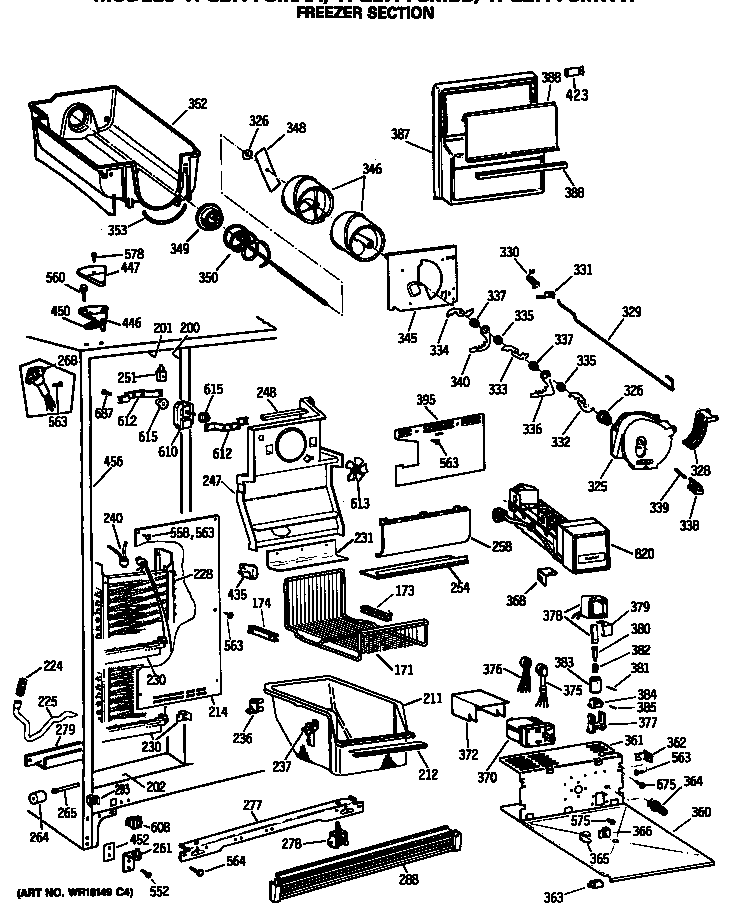 GE TFG27PFSMWW freezer section diagram