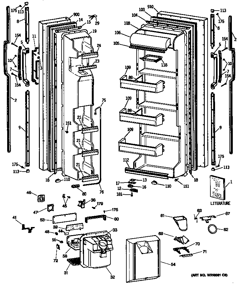 GE TFH22JWTAWH doors diagram