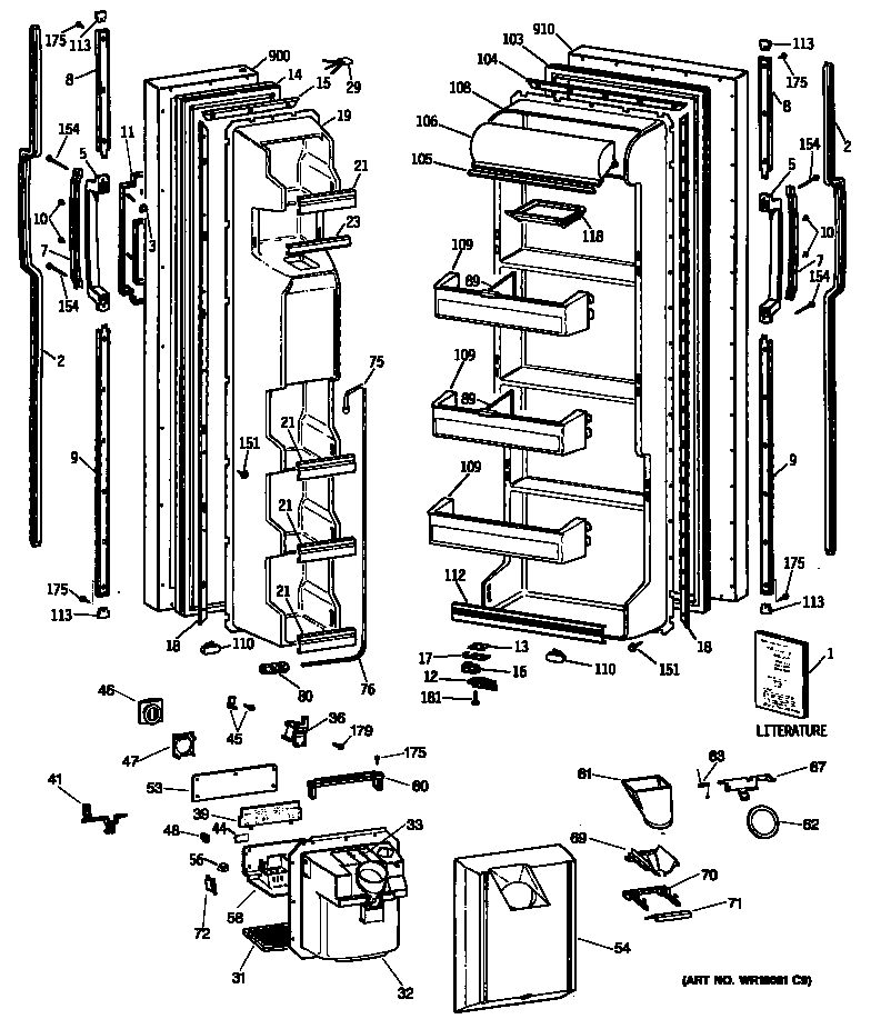 GE TFH24JWTAWH doors diagram