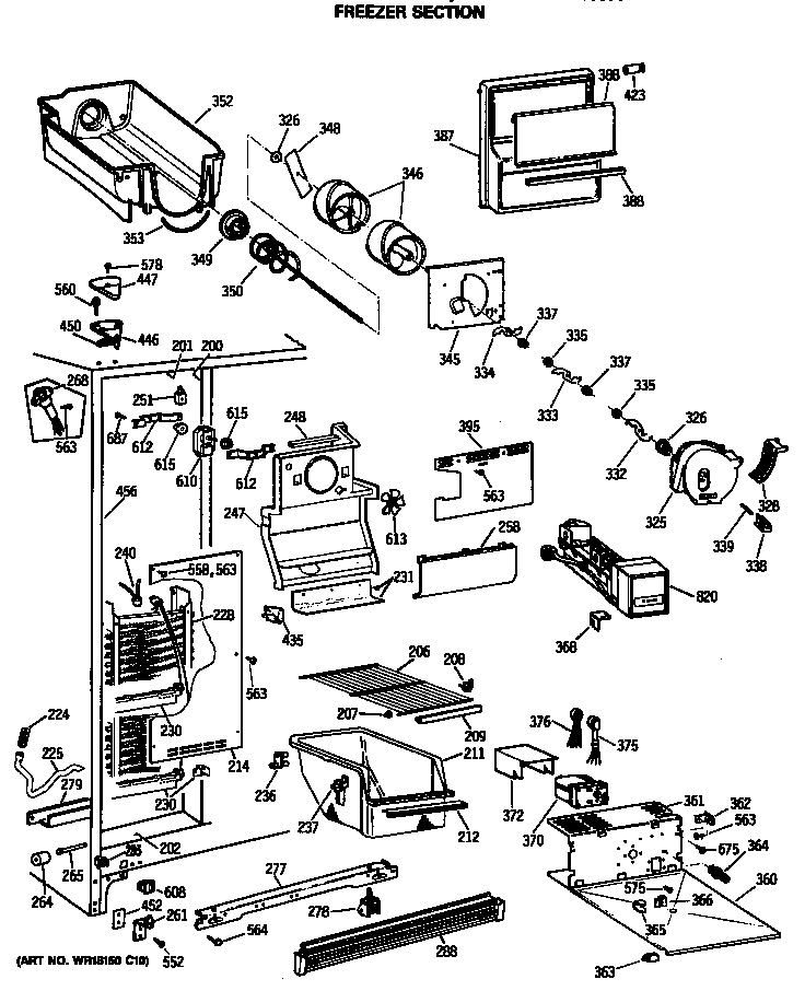 GE TFH24JWTAWH freezer section diagram